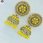 Mark Jewel - Yellow Floral Stone Kundan Earrings 4