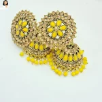 Mark Jewel - Yellow Floral Stone Kundan Earrings 6